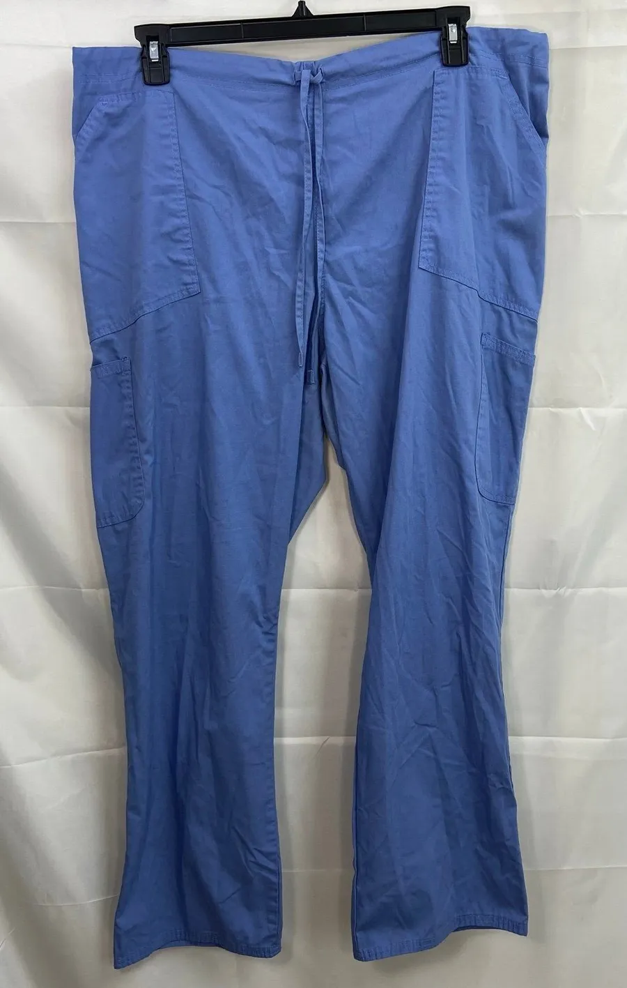 Women's blue pull on stretch relaxed straight leg deep pocket scrub bottoms XXL