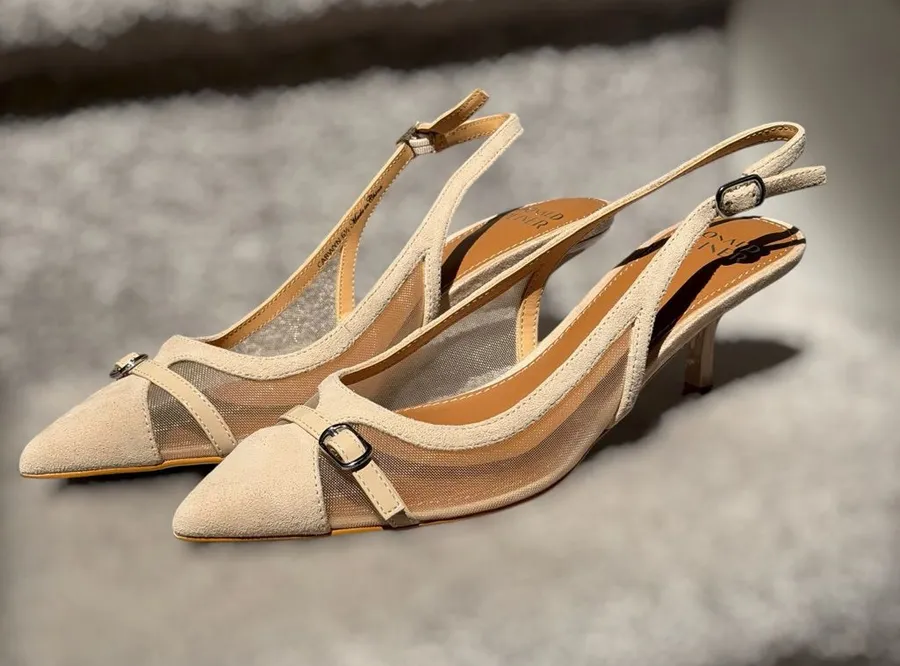Donald Pliner Carwyn Mesh Slingback Kitten Heels Pointed Toe Nude 6.5 Chic Work