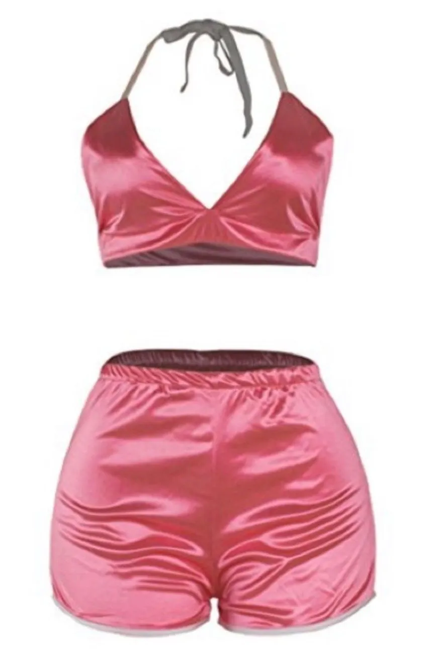Pink Satin Short Set