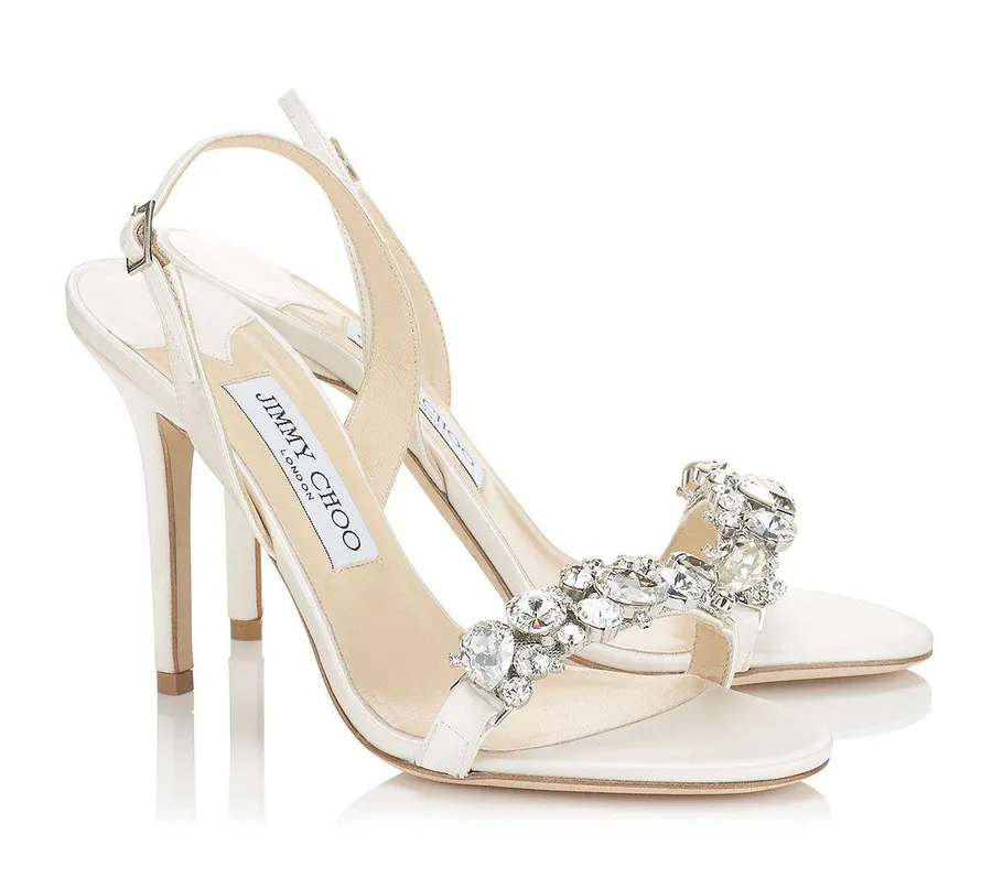 ivory satin rhinestone sling back heels 36