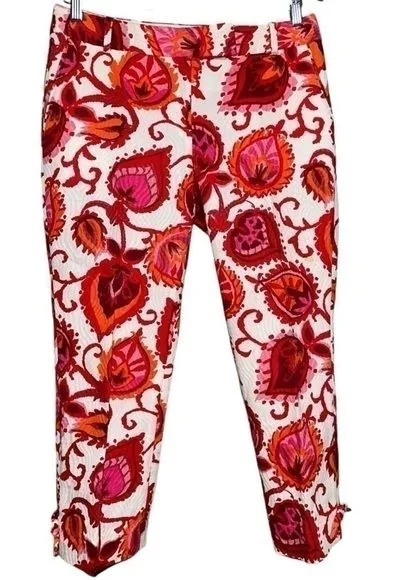 Kate Spade New York Women’s Size 4 Red Orange White Floral Cropped Cotton Pants