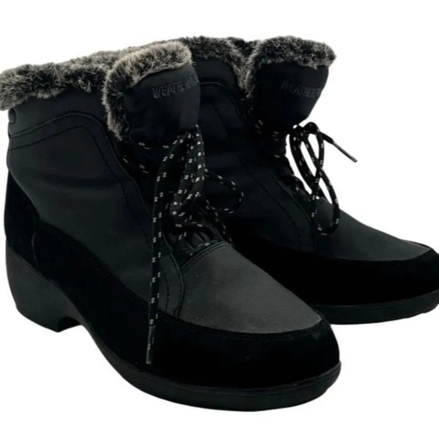 WEATHERPROOF Boots Women's Size 9 Black Linda Faux Fur Lace Up Snow Winter Shoes