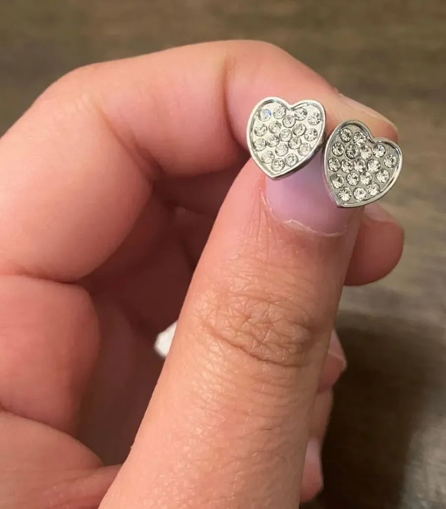 Jewelry Women's Micro Pave Crystal Heart Shaped Silver Tone Stud Earrings