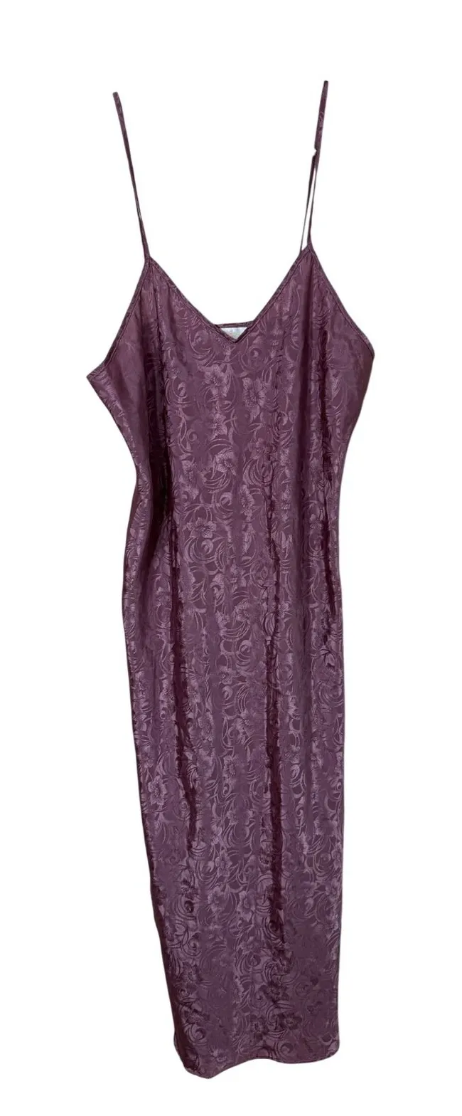 Vintage Alexandra Nicole Purple Floral Jacquard Slip Dress Midi Spaghetti Strap