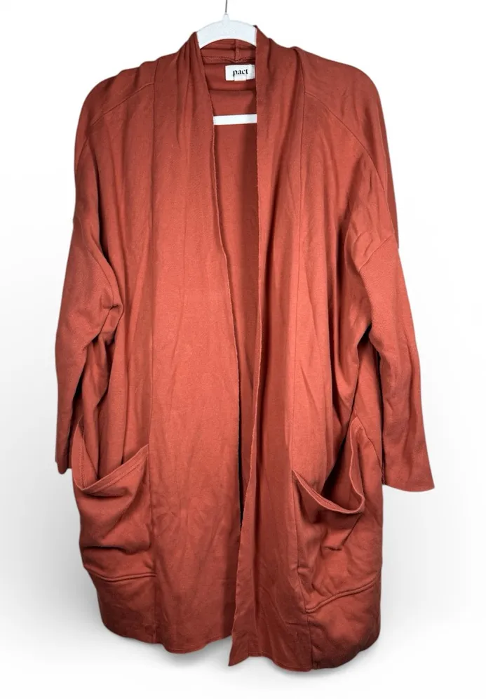 Pact Organic Sweater Womens MD/LG Baled Clay Airplane Cardigan Cocoon Pockets