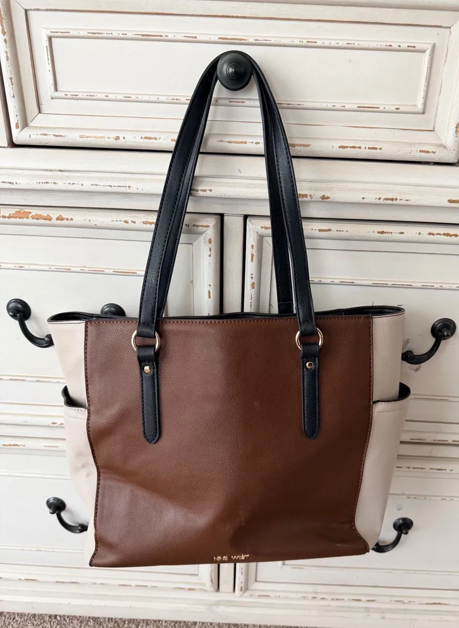 Nine West Brown, Cream & Black Colorblock Tote