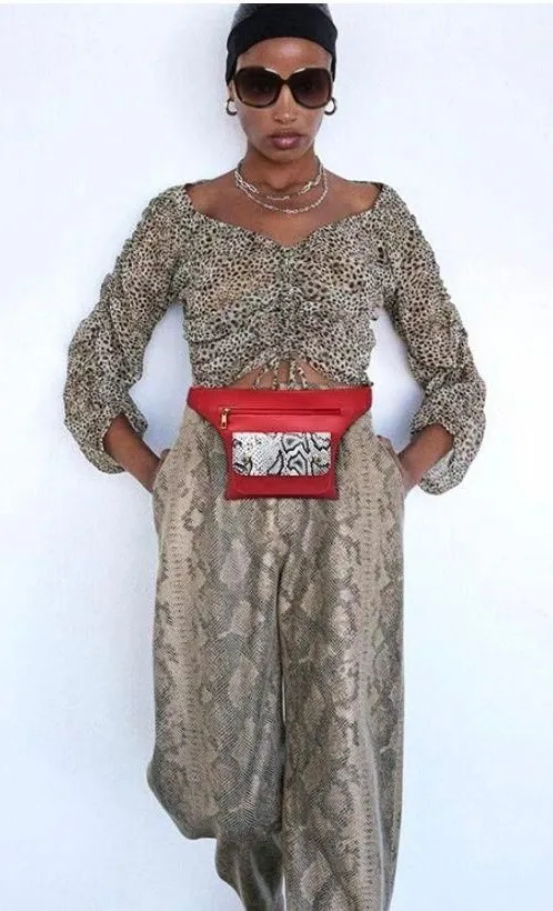 Fanny Pack Bag with Adjustable Belt…Color: Red with White Python