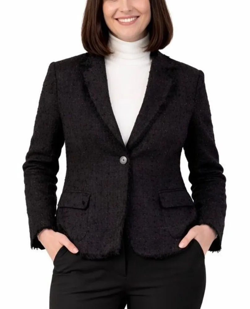Carole Little black silk blend boucle fringe trim black metallic blazer M Size M