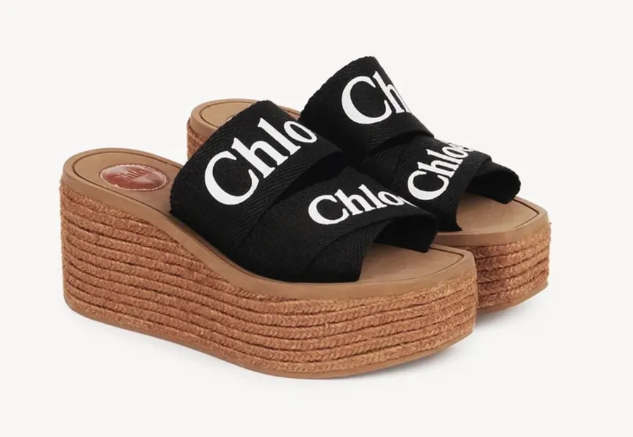 CHLOE- Woody Wedge Espadrille Platform Sandals Slip On Designer Fashion