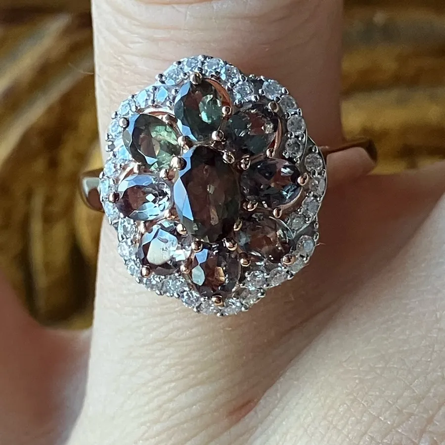 Color Changing Garnet Moissanite Sterling Silver Ring Size 7 Brown