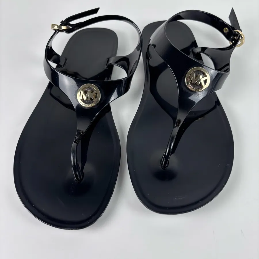 MICHAEL Michael Kors Black Jelly Sandals Size 10M MK Logo Ankle Strap