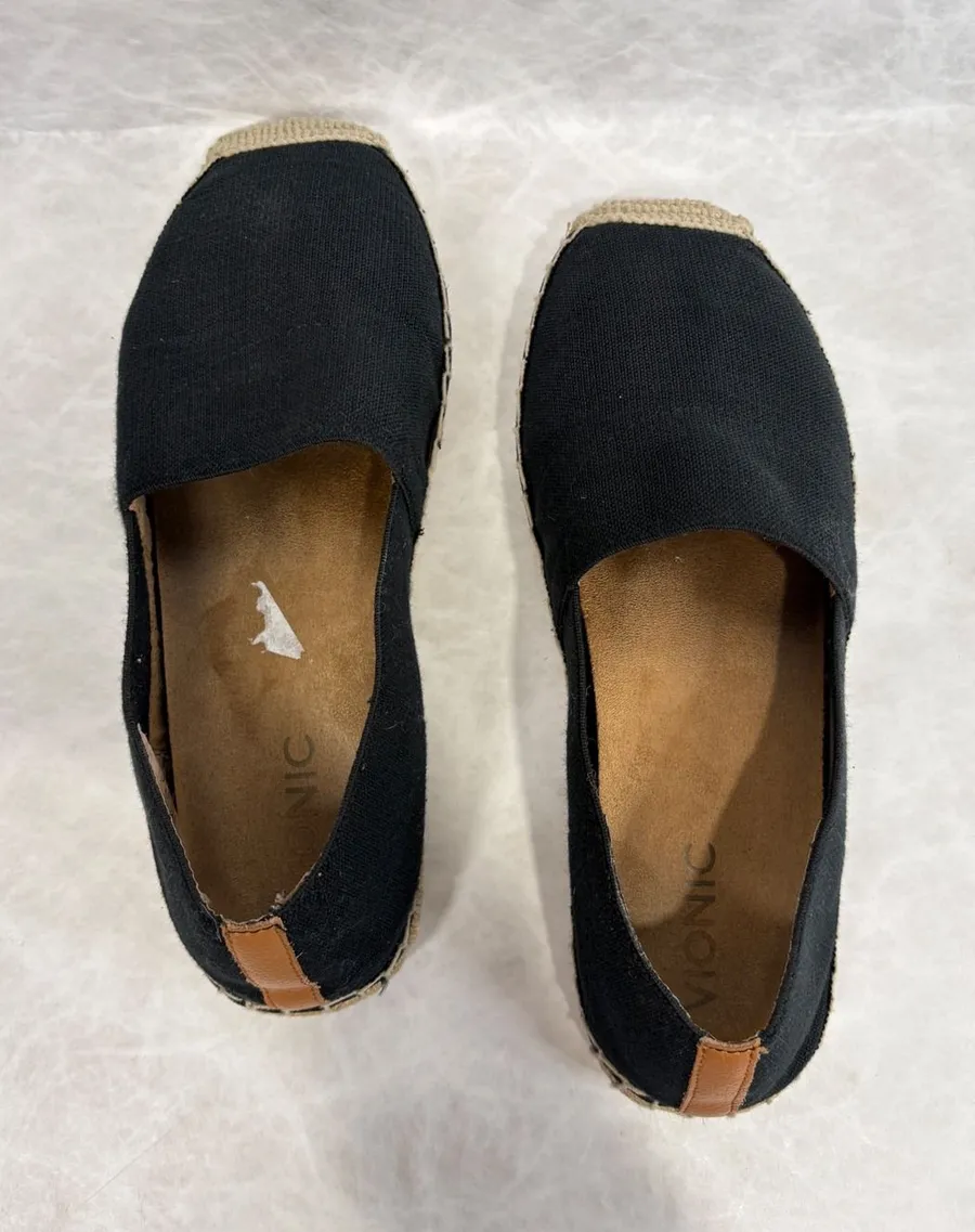 Vionic Valeri Black Canvas Espadrille Slip On Flats Orthotic Support 356VALE 8.5