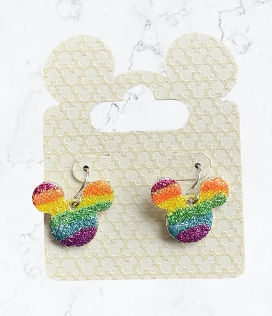 Kids Rainbow Mickey-Shaped Glitter Hook Earrings - Multicolor