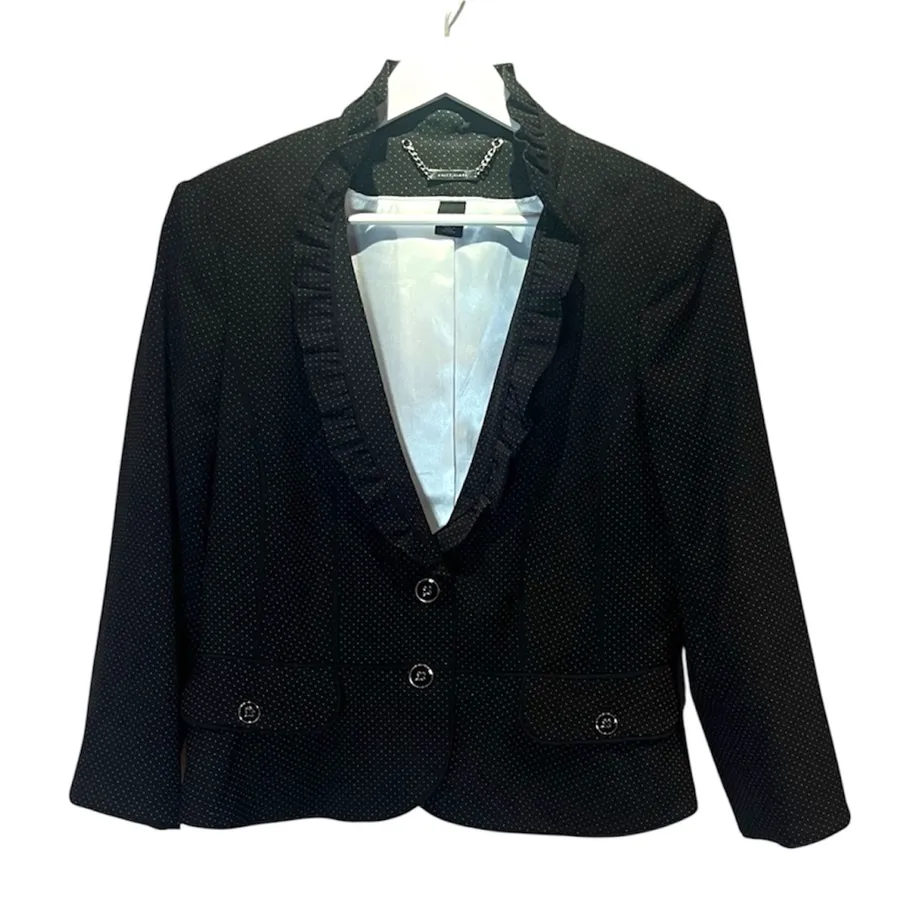 White House Black Market Women’s Dotted Blazer Ruffle collar 3/4 Sleeves Size 12