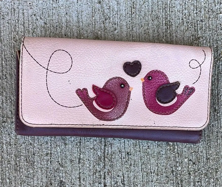 Relic Fossil Wallet Love Birds Pink Trifold Billfold