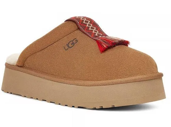 UGG Brown Tazzle Platform Slippers with Red Accent