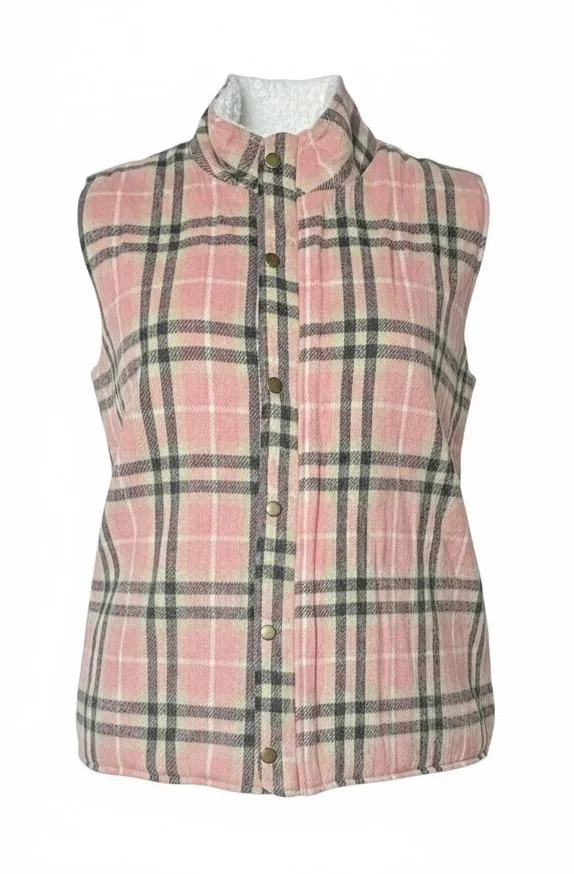 Katydid Reversible Pink Plaid Sherpa Vest XXL Cozy Chic Rustic Charm NWOT