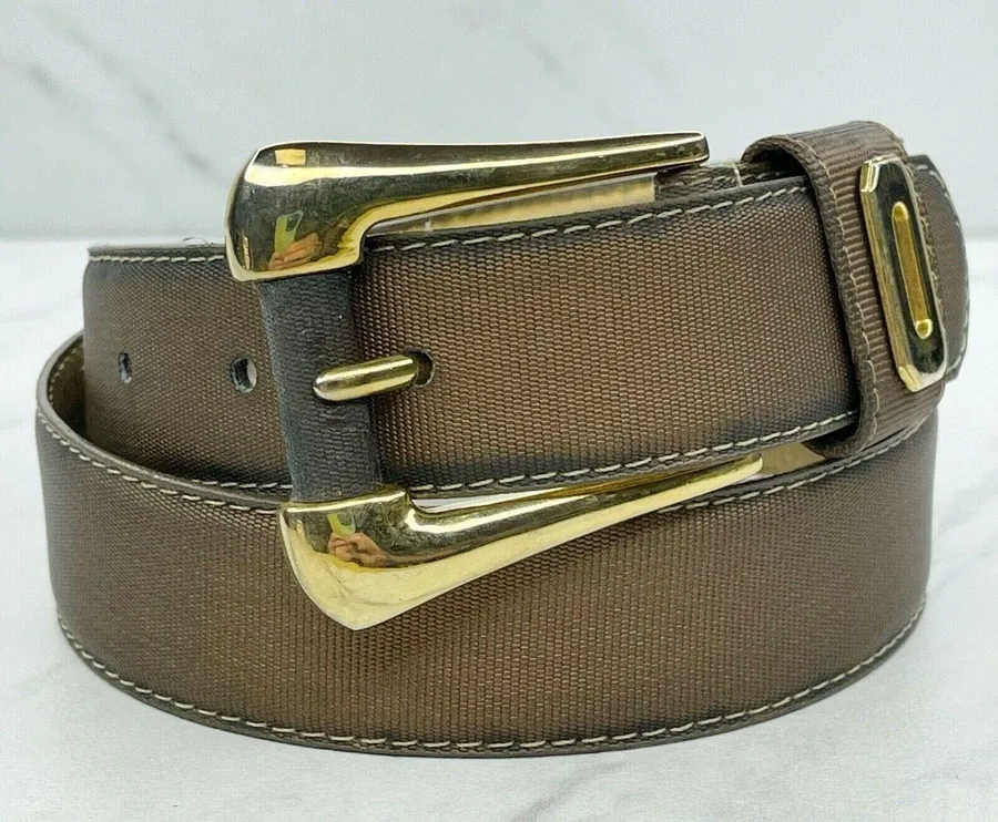 Vintage Ritz Bronze Faux Leather Belt Gold Hardware Small (S) ✨ Brown
