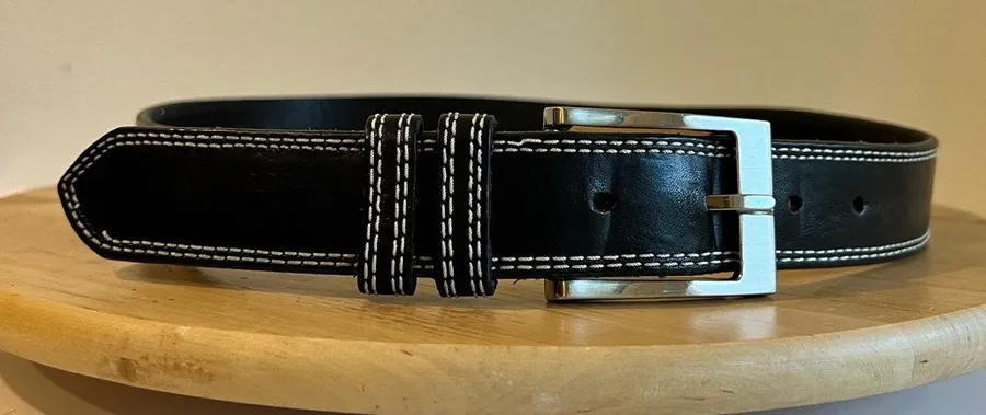 Vintage 90s Black Double White Stitched Genuine Leather Belt Size 36 Large