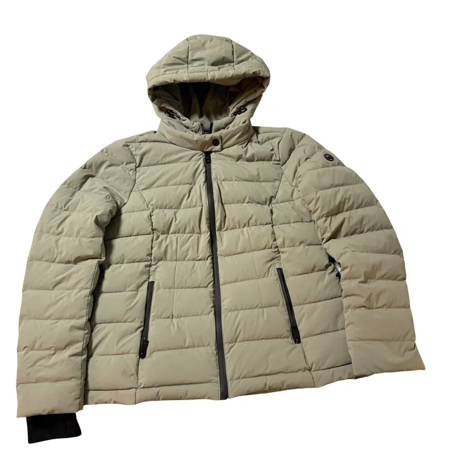 Michael Kors Size Medium Sage Green Gray Puffer Down Fill Hooded Full Zip Coat