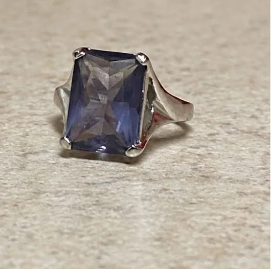 Light Purple Emerald Cut Solitaire Ring | Silver Tone Statement Ring | Size 7.5