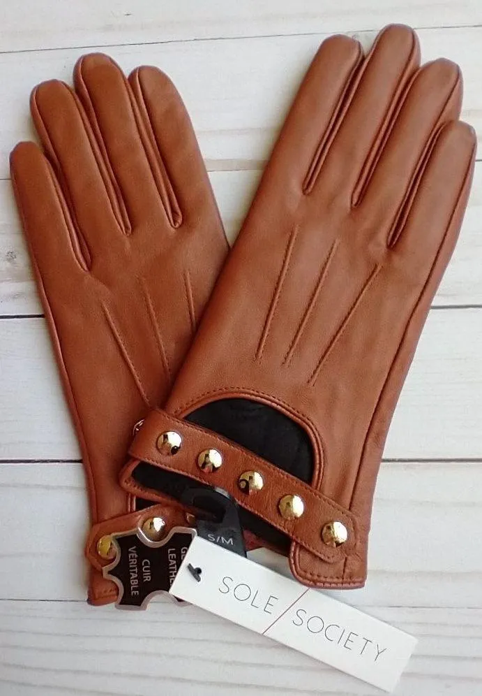 Sole Society Leather Gloves with Studs NWT
