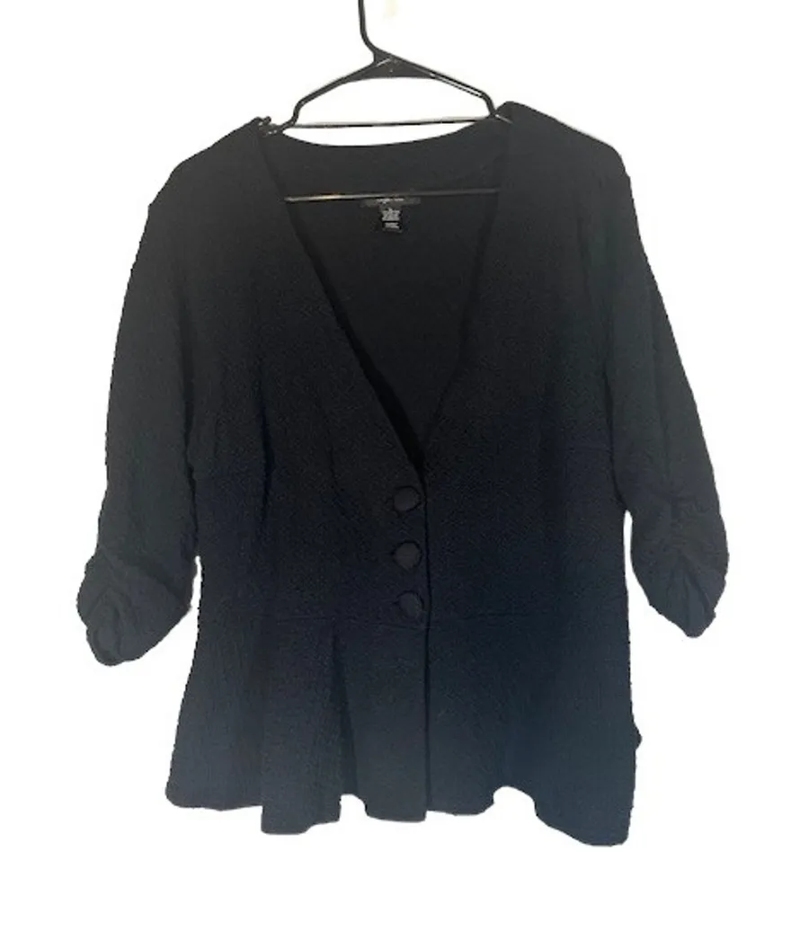 Style & Co Black Ruched Sleeve Button Front Knit Cardigan Women Sz L Size L