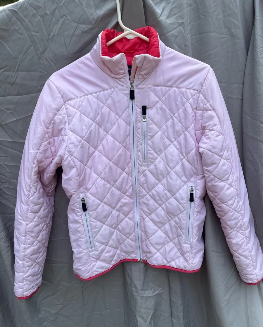 Lands' End Lightweight Quilted Light Pink Jacket with Bright Pink Trim
