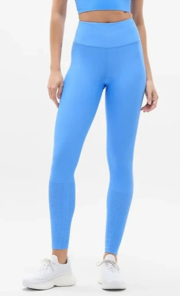 New Athleta M Interval Perforated Cornflower Blue Leggings Medium Regular
