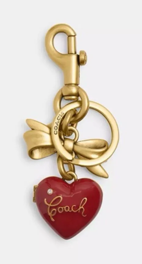 Coach Bow Heart Locket Bag Charm Keychain