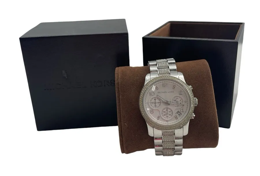 Michael Kors Watch Women's Runway Chronograph SSWhite Crystal Silver Tone Dial