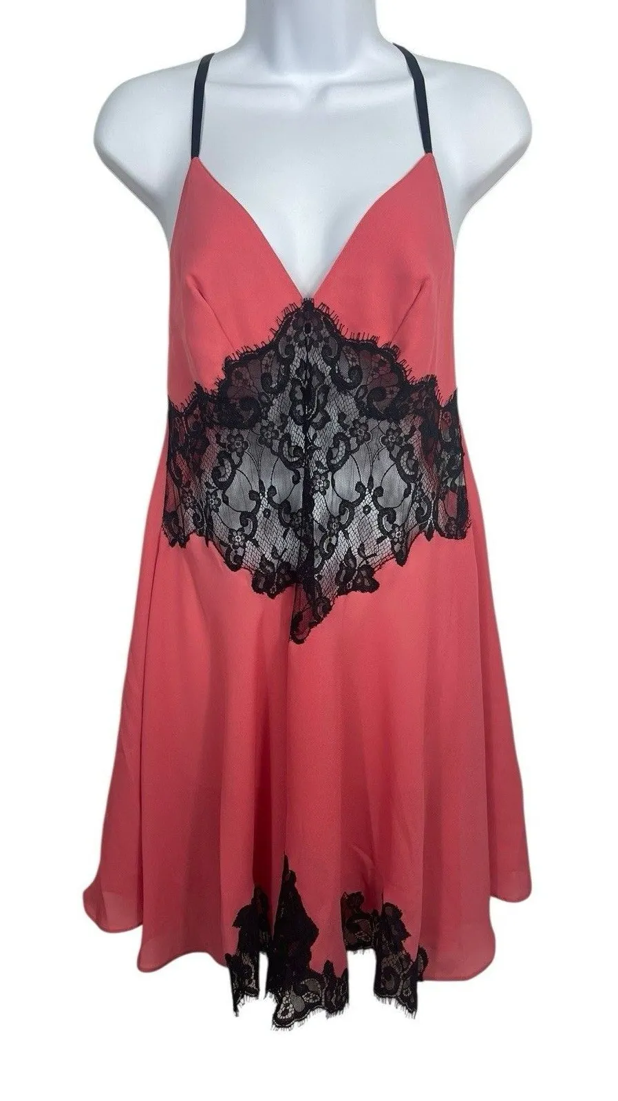Victoria’s Secret Sheer Lace Babydoll Black Coral Mini Slip Dress Lingerie M Size M