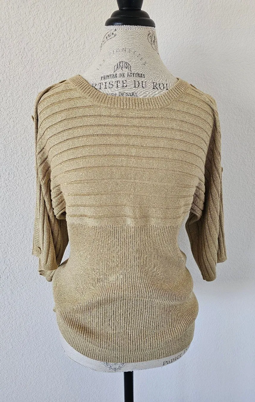 Joseph A. Vintage Shimmery Gold Lurex Knit Pullover Sweater - Size Large