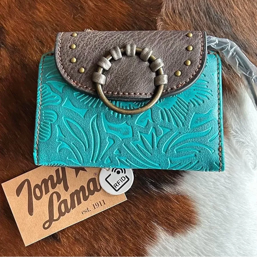 NWT Tony Lama Embossed Tooled Leather Wristlet Wallet