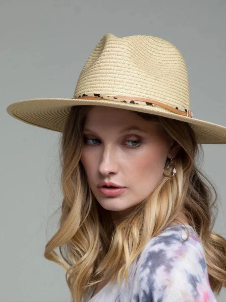 Ruggine Wide Brim Natural Panama Hat with Double Trim Tan