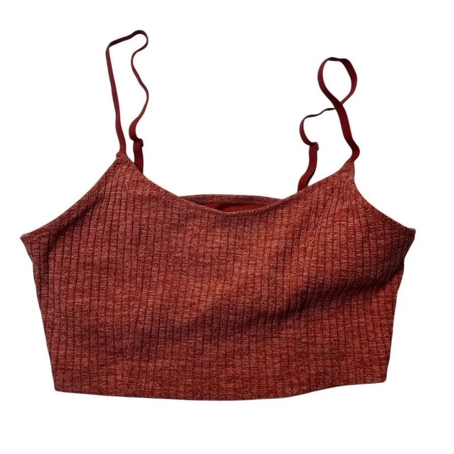 Aerie Women's Chill Longline Bralette M Orange Ribbed Adjustable Straps