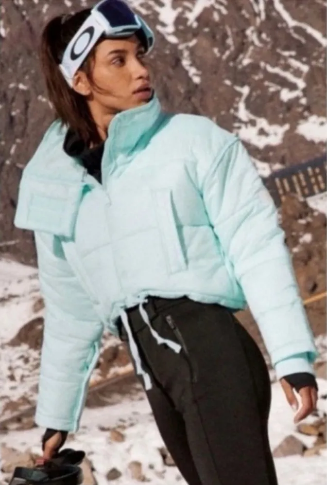 FP Movement High Frequency Cropped Puffer Jacket Coat Ski Snow Winter Large Blue