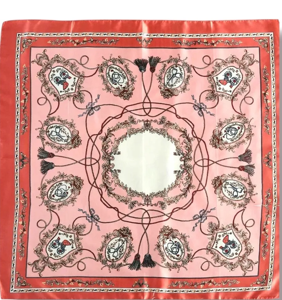 Pink Equestrian Novelty Print Square Scarf Satiny Romantic Horse Girl Accessory