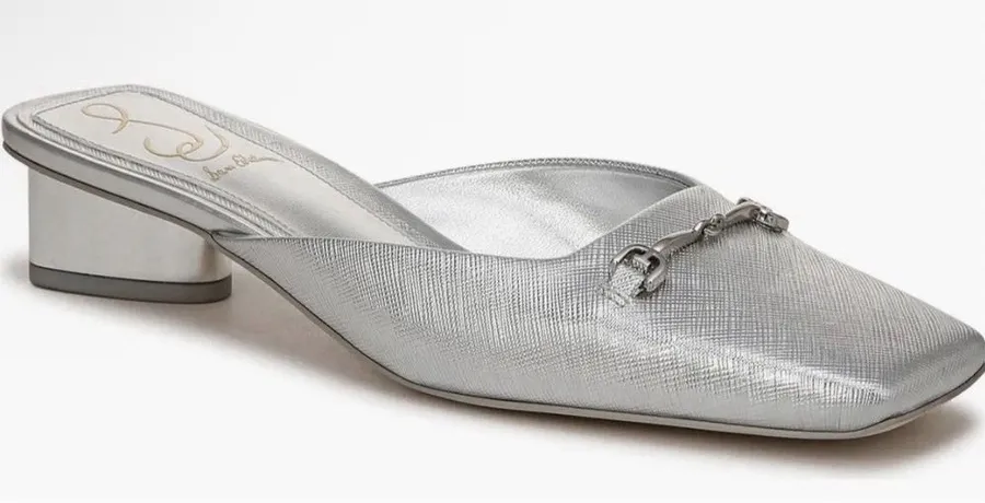 Sam Edelman Women Ollie Square Toe Bit Mule in Silver Size 8.5 Equestrian