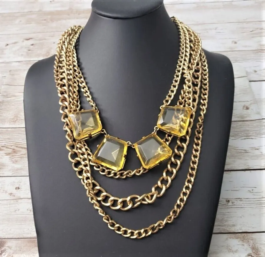 14th & Union Statement Necklace - Gold Tone Layered With Yellow Gems