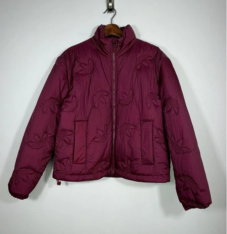 Adidas Originals Trefoil Embossed Burgundy Puffer Jacket Women’s Small
