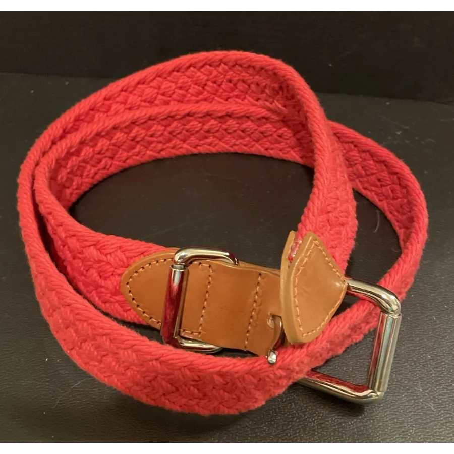 Fossil Womens Medium Belt Red Braided Woven Leather Trim Silver Buckle Western