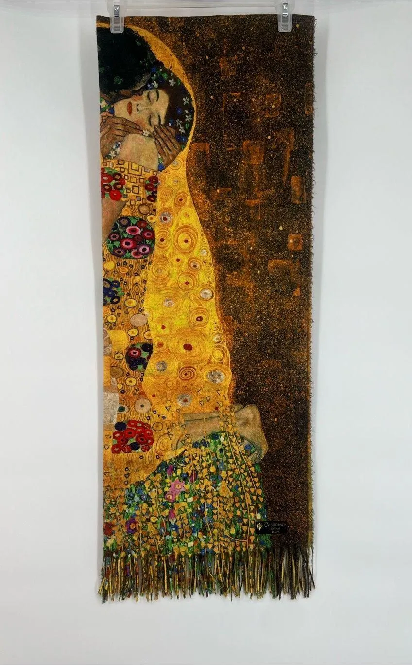 Cashmere High Quality Scarf Shawl Art The Kiss Gustav Klimt Made Italy Gold