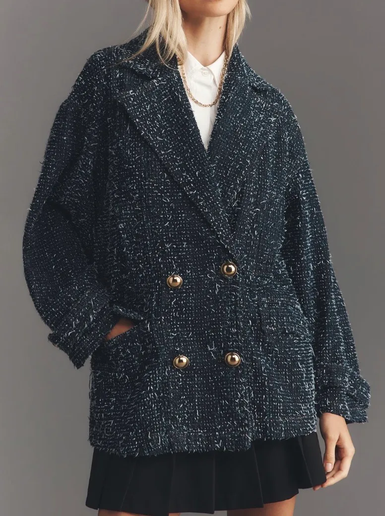 Anthropologie Maeve Needle-Punched Oversized Denim Blazer, Size XL