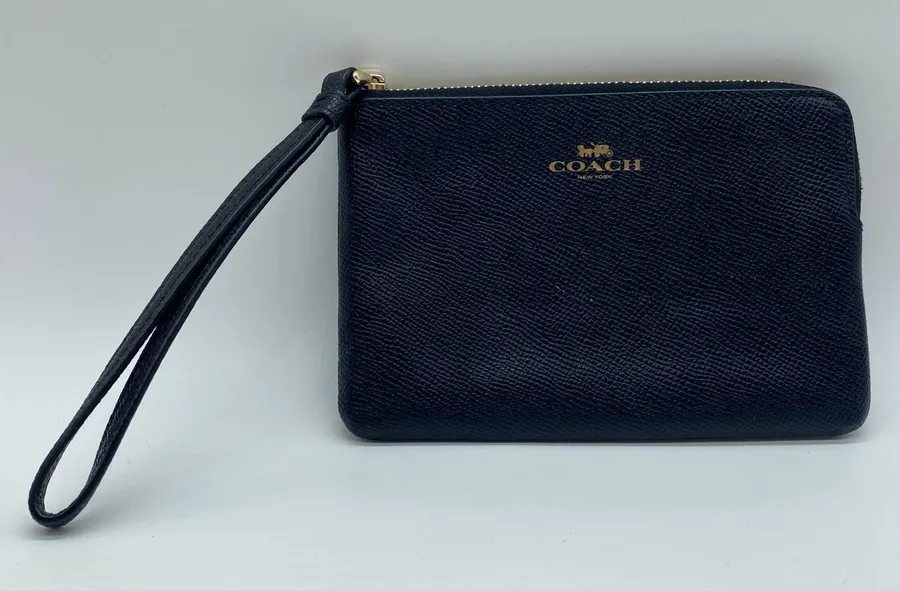 Coach Black Wristlet Wallet Zipper Closure Coin Purse Compact Coated Leather