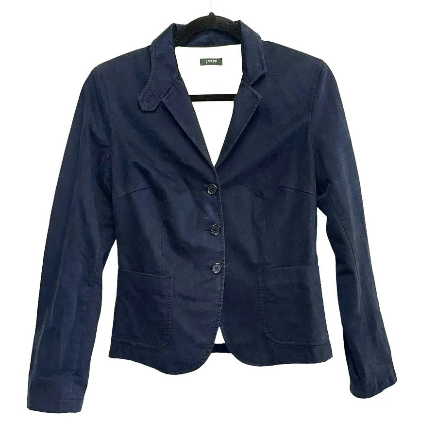 J.Crew Vintage Navy Cotton Blazer Small 3 Button Tailored Casual Jacket Blue
