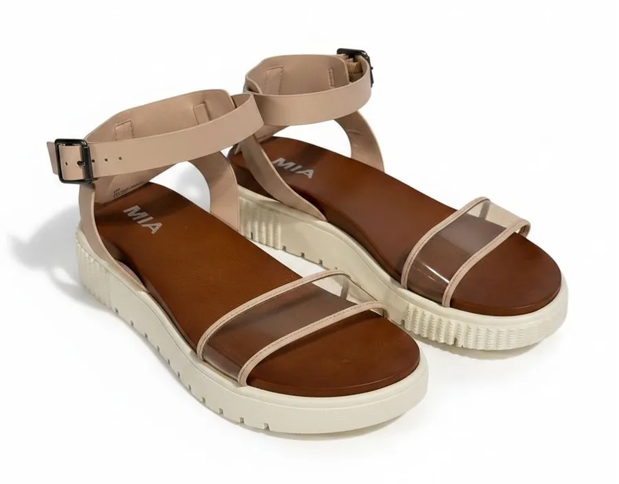 MIA Lunna Nude Clear Strap Platform Sandals Women 8.5 Flatform Lug Sole MH0091LU