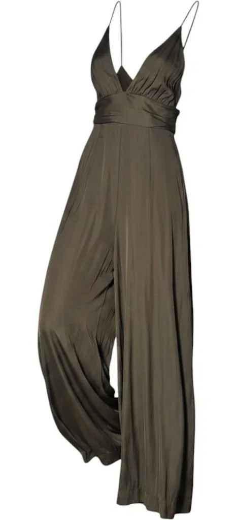 One X One Teaspoon Womens Jumpsuit XS Brown Wide Leg V-Neck Backless Minimalist