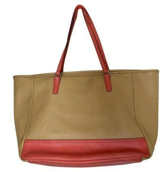 COACH Large Tan Orange Leather Tote/ Shoulder Bag
