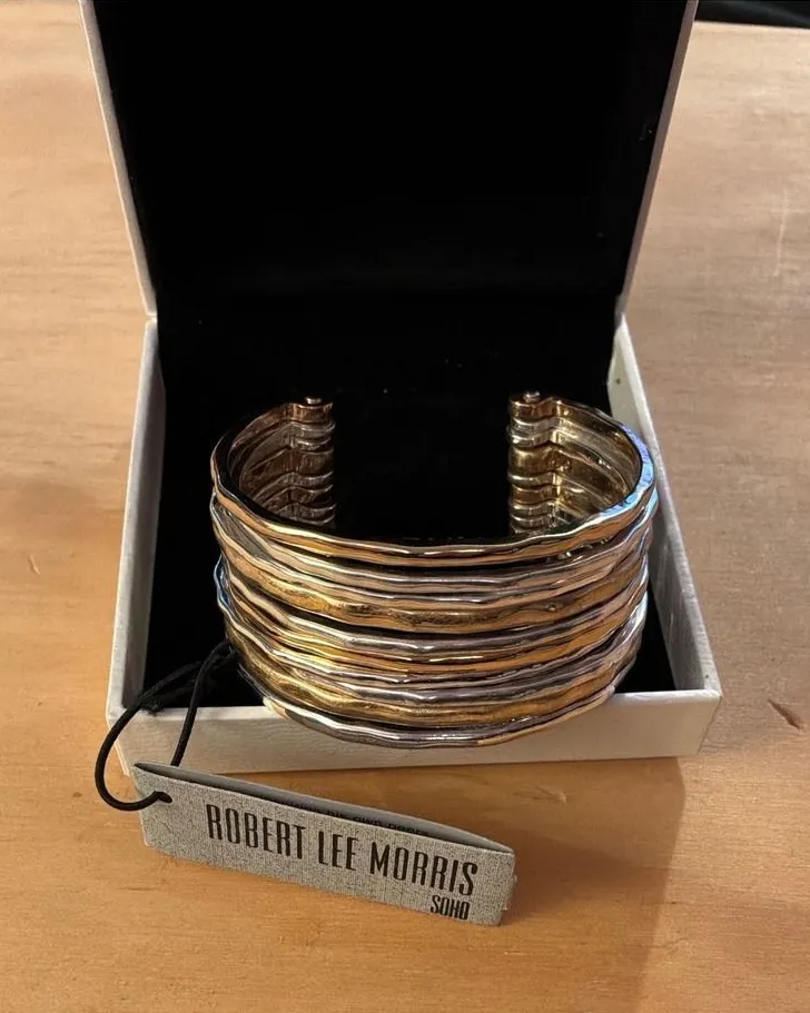 Robert Lee Morris Soho Mixed Metal Hammered Multi Row Cuff Bracelet Gold Silver